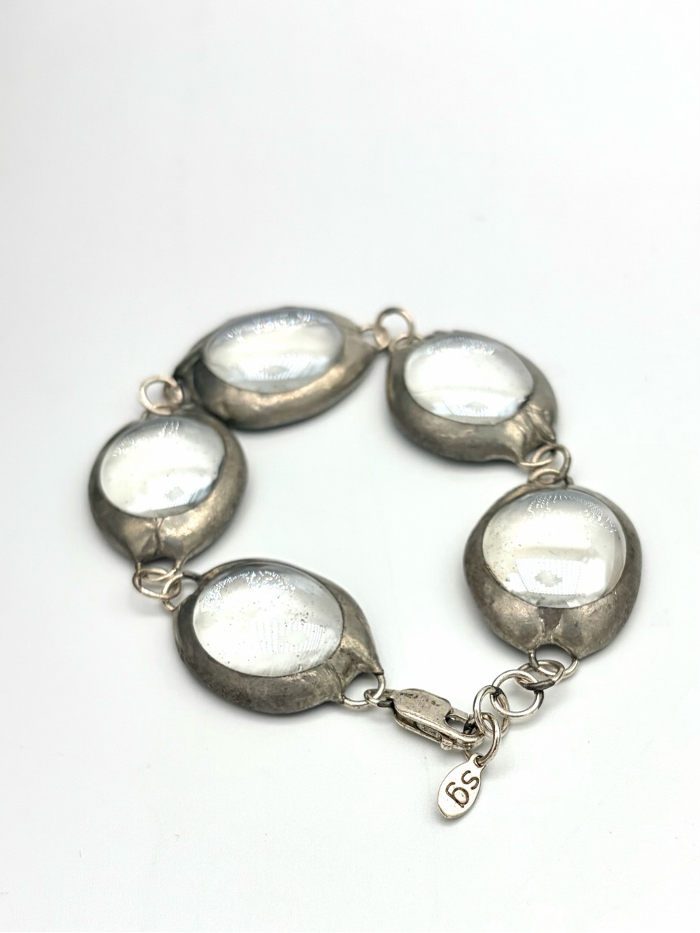 Clear Glass Oval Link Bracelet - Silver Tone